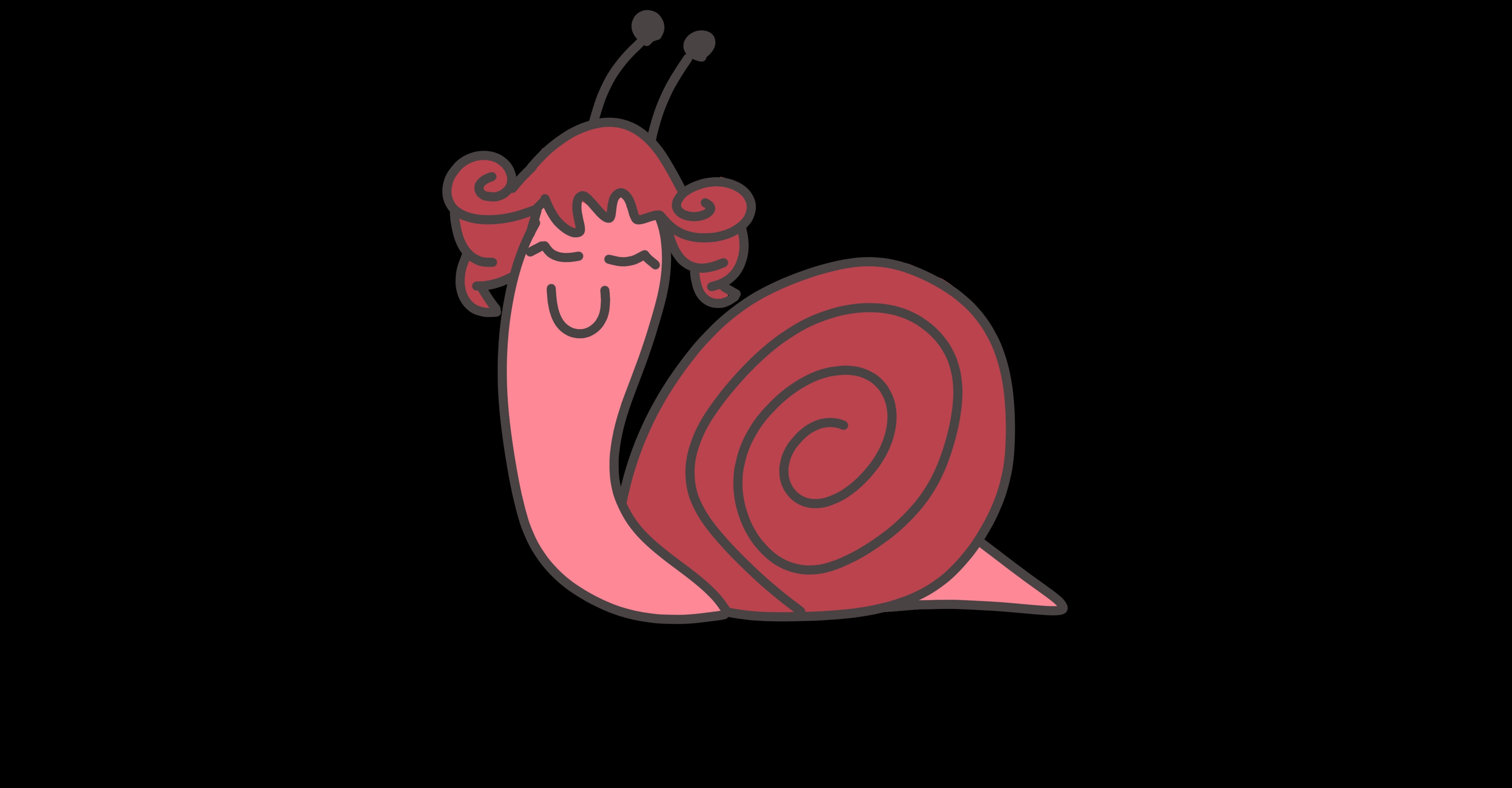 A pink cartoon snail with the signiature hair of Kasane Teto 